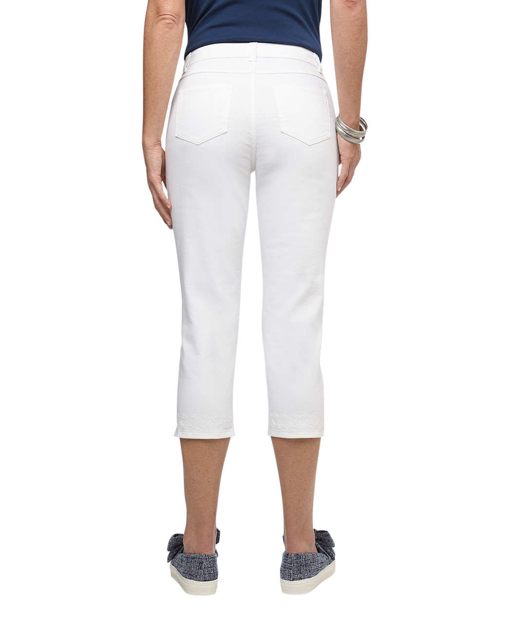 Women's white straight fit embroidered jeans