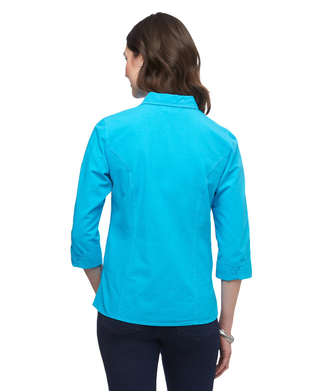 Women's three quarter sleeve garment dye button up shirt