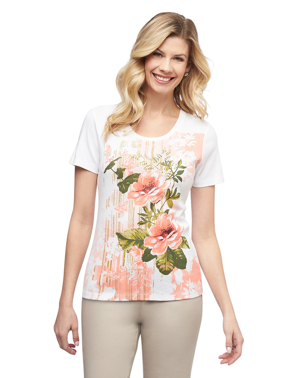 Women's white island florals graphic crew neck cotton tee
