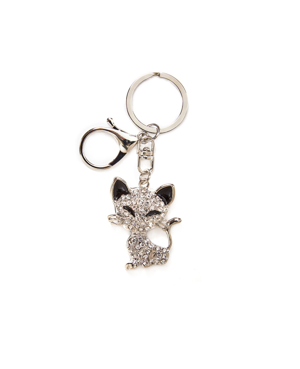Women's silver jewelled cat key chain