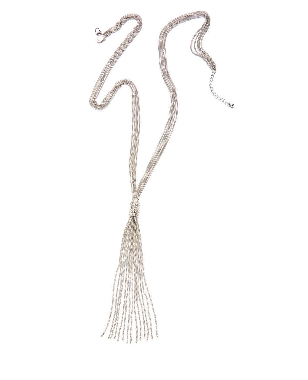 Women's long silver tassel necklace