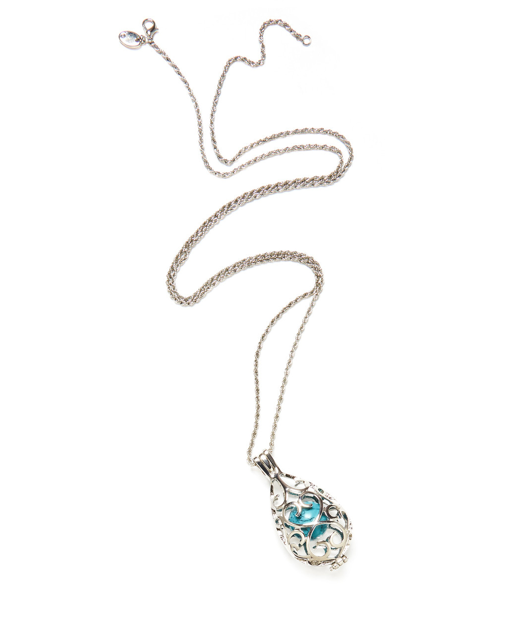 Women's sea blue and silver long necklace with engaged gem