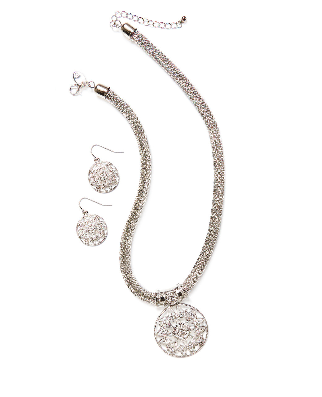 Women's silver pendant necklace set