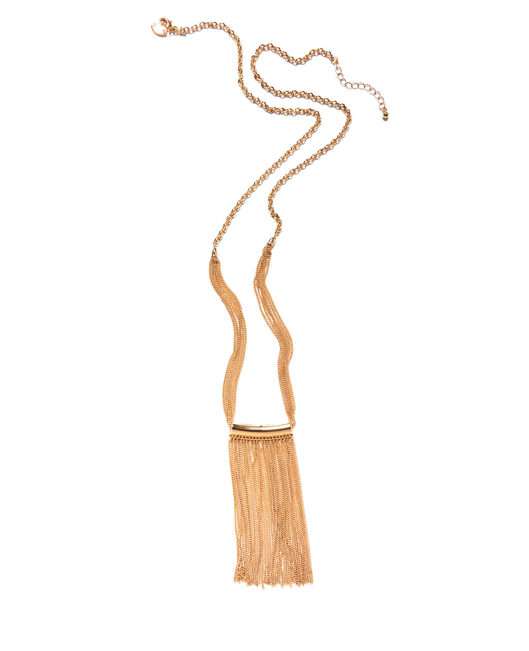Women's long gold tassel chain necklace