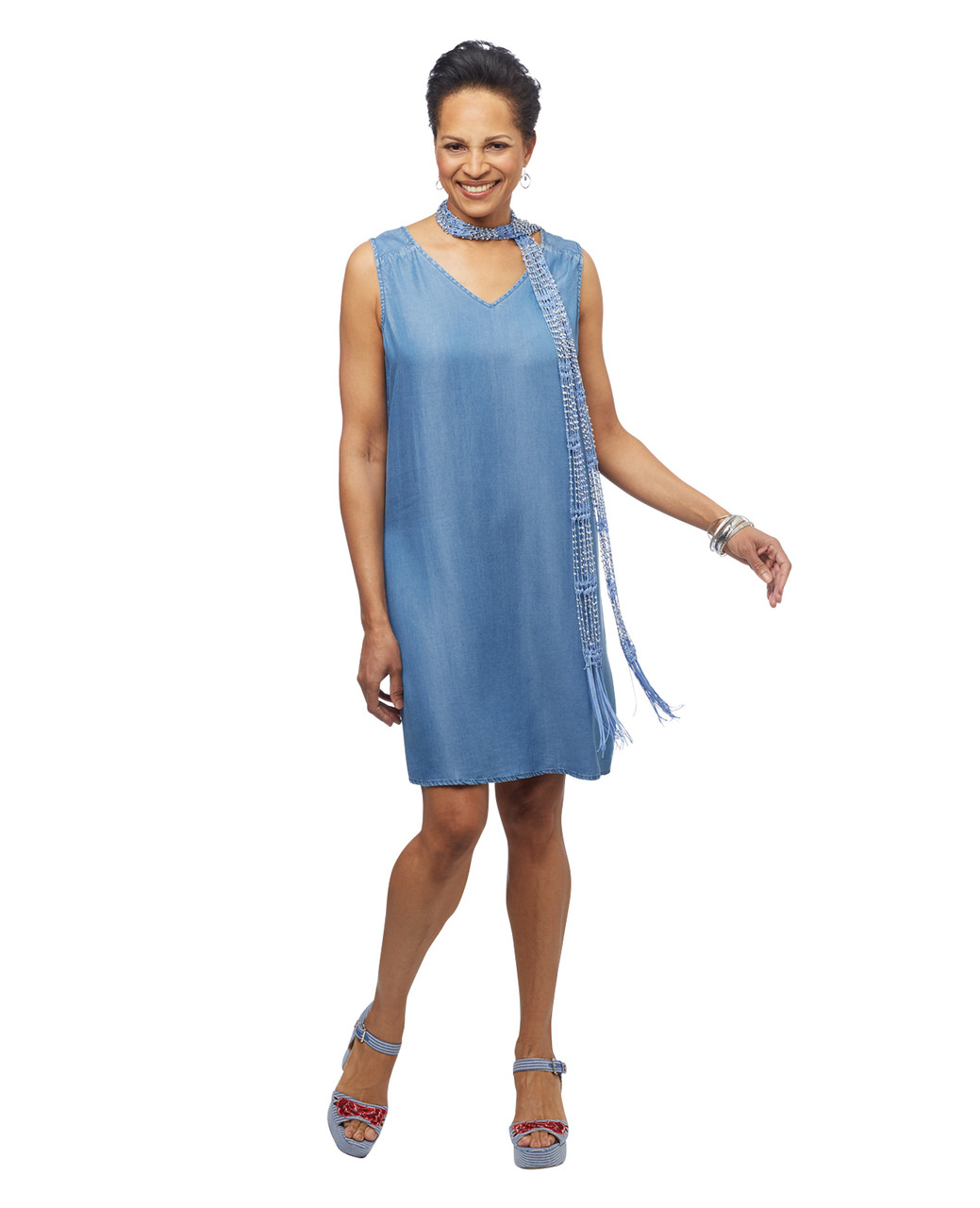 Womens denim cut out back sleeveless dress