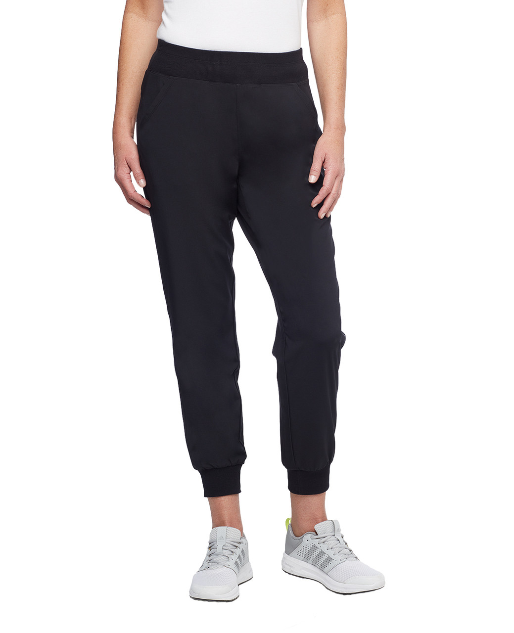 Womens black pull on pants with cuffed ankles