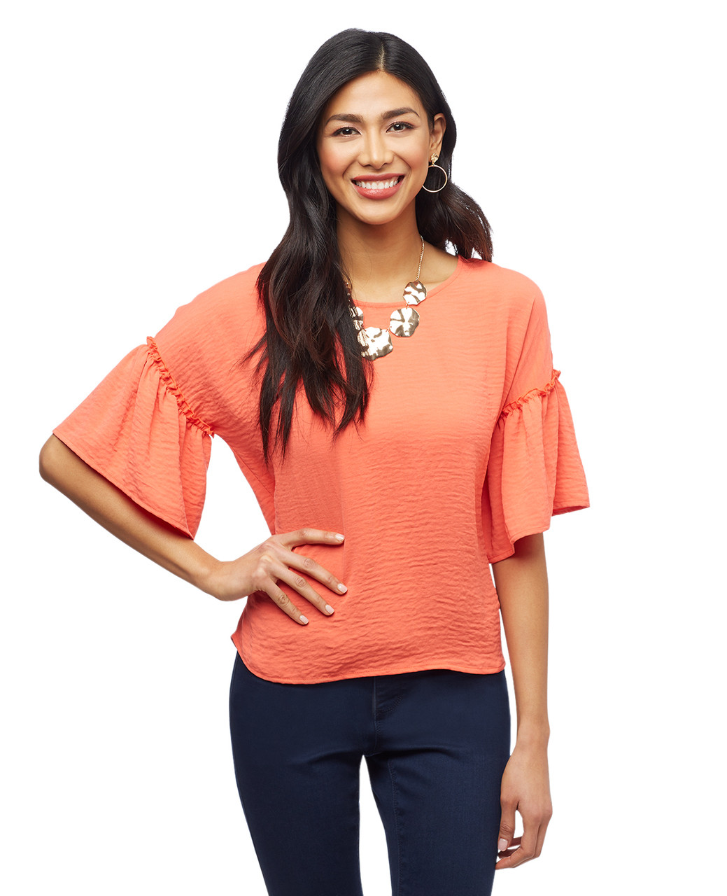 Womens Amanda Green ruffle sleeve shirt