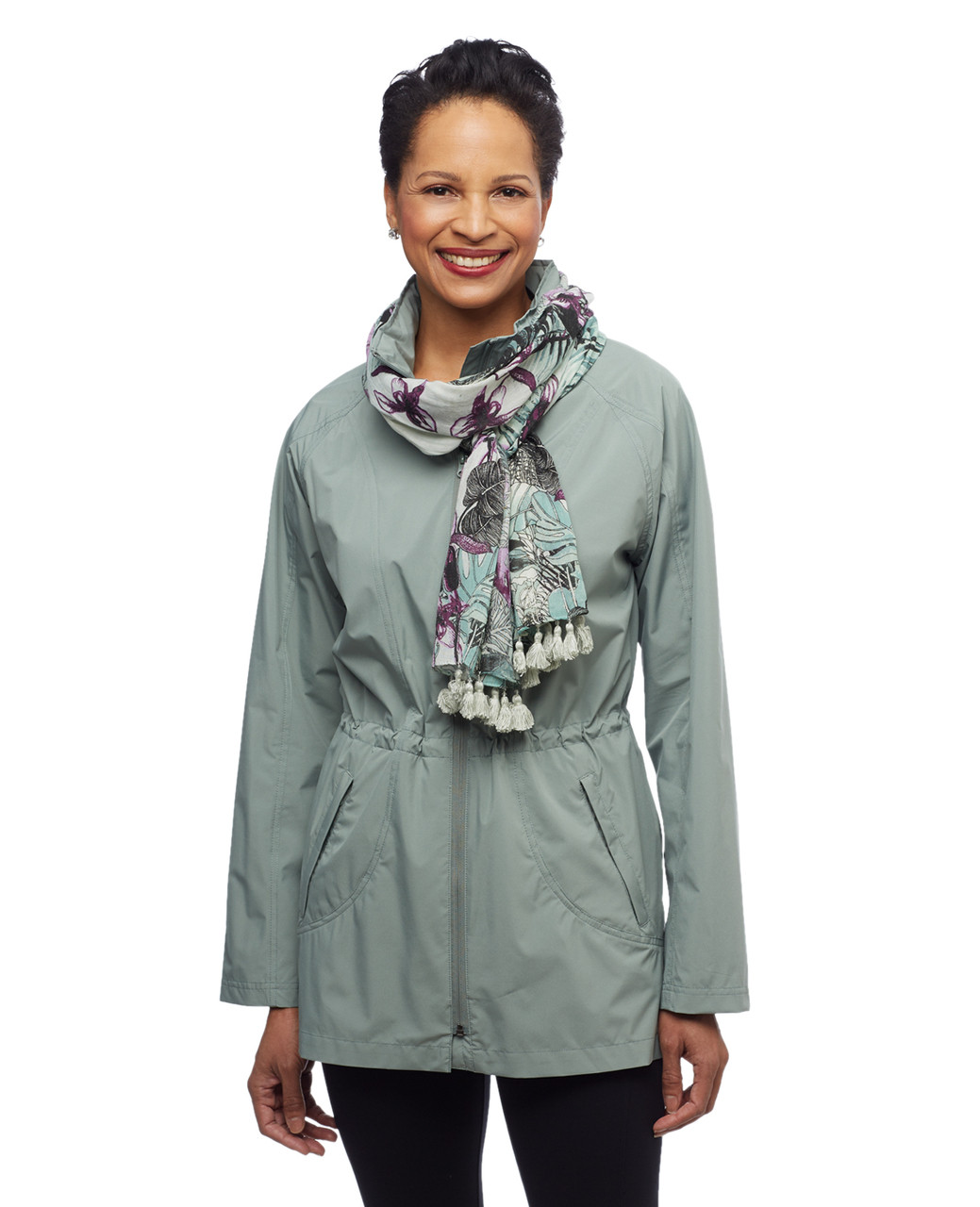 Women's sage green palm leaf scarf