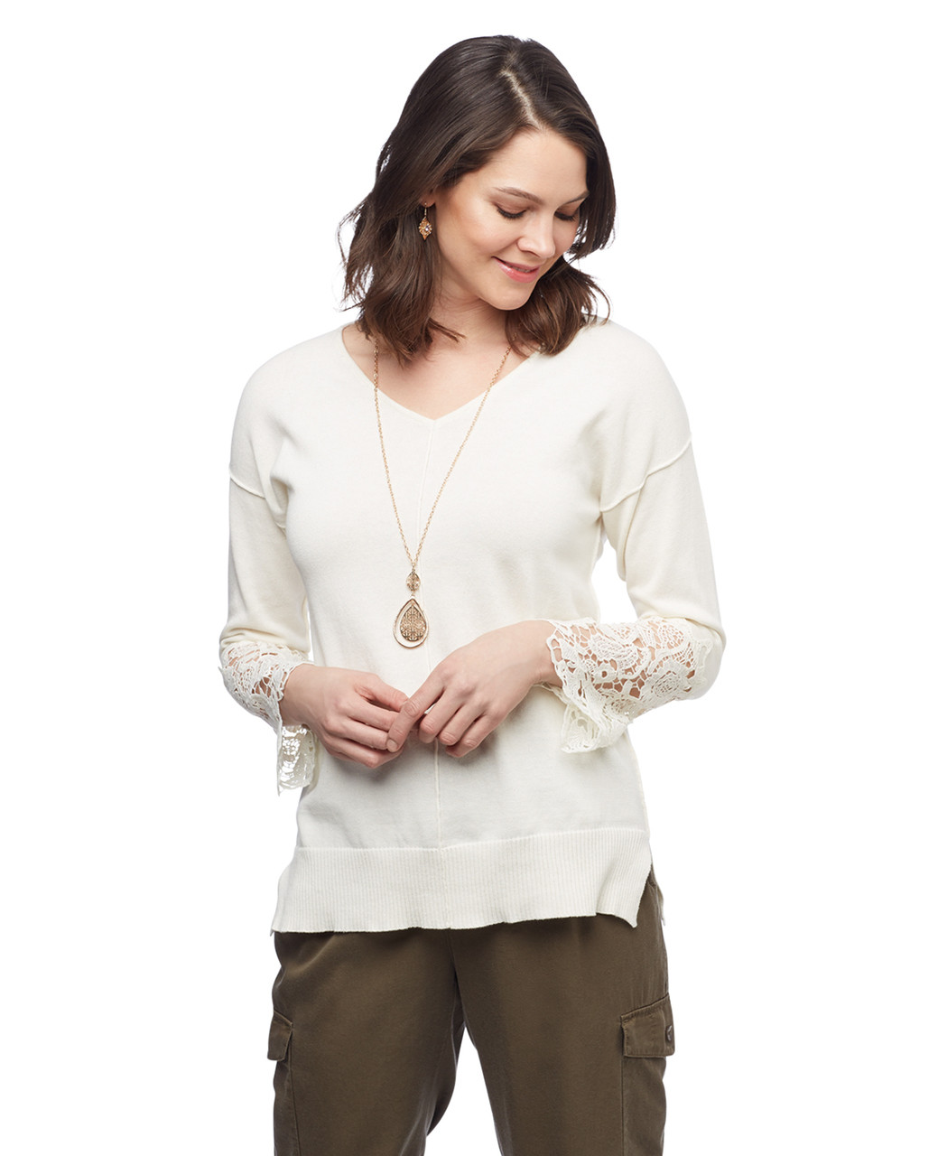 Women's vanilla crochet lightweight pullover spring sweater