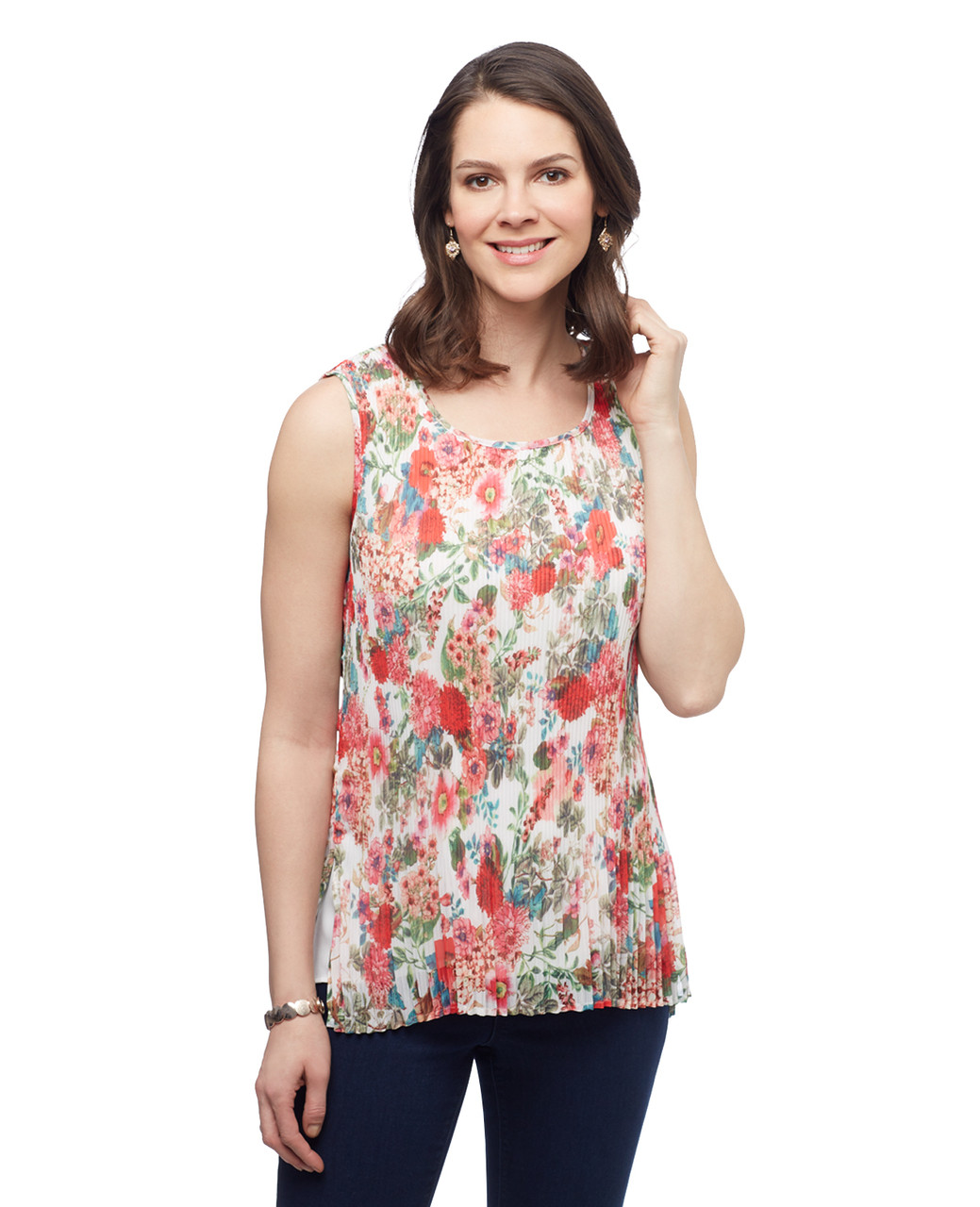 Women's sleeveless floral pleated blouse