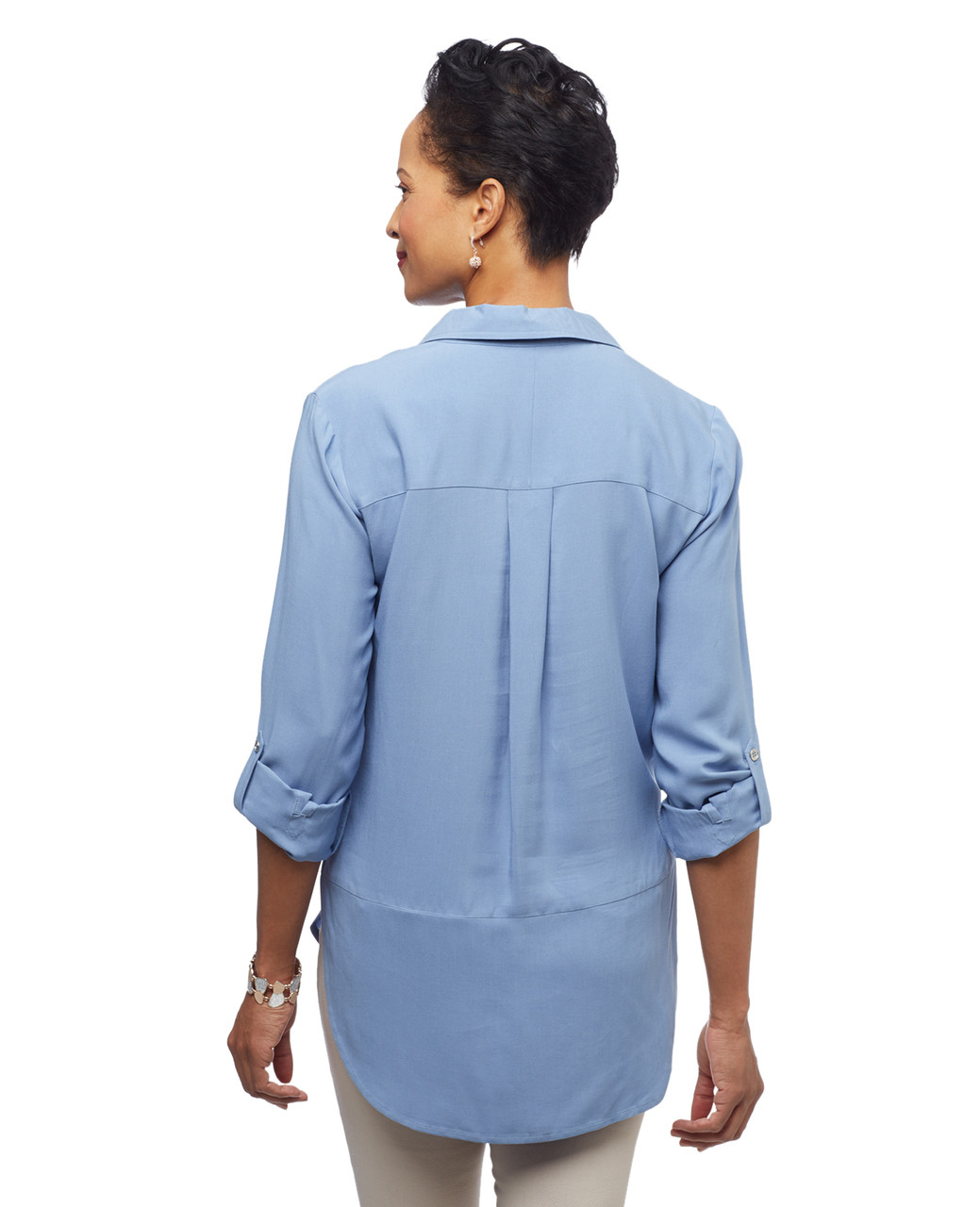 Women's pure blue collared lace up Point Zero tunic