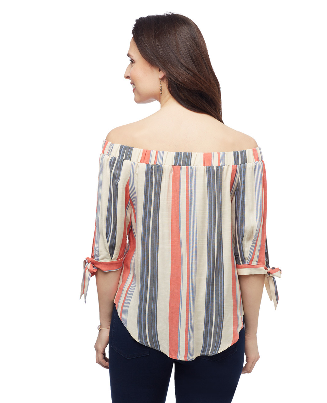 Women's vanilla stripe Point Zero off the shoulder blouse