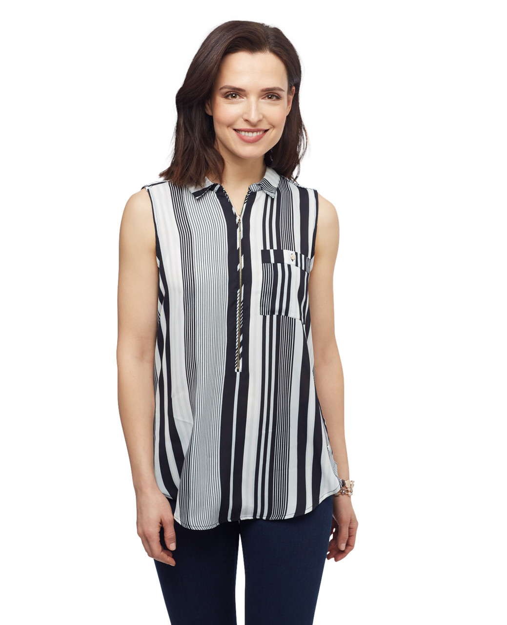 Women's navy and white stripe sleeveless Point Zero blouse