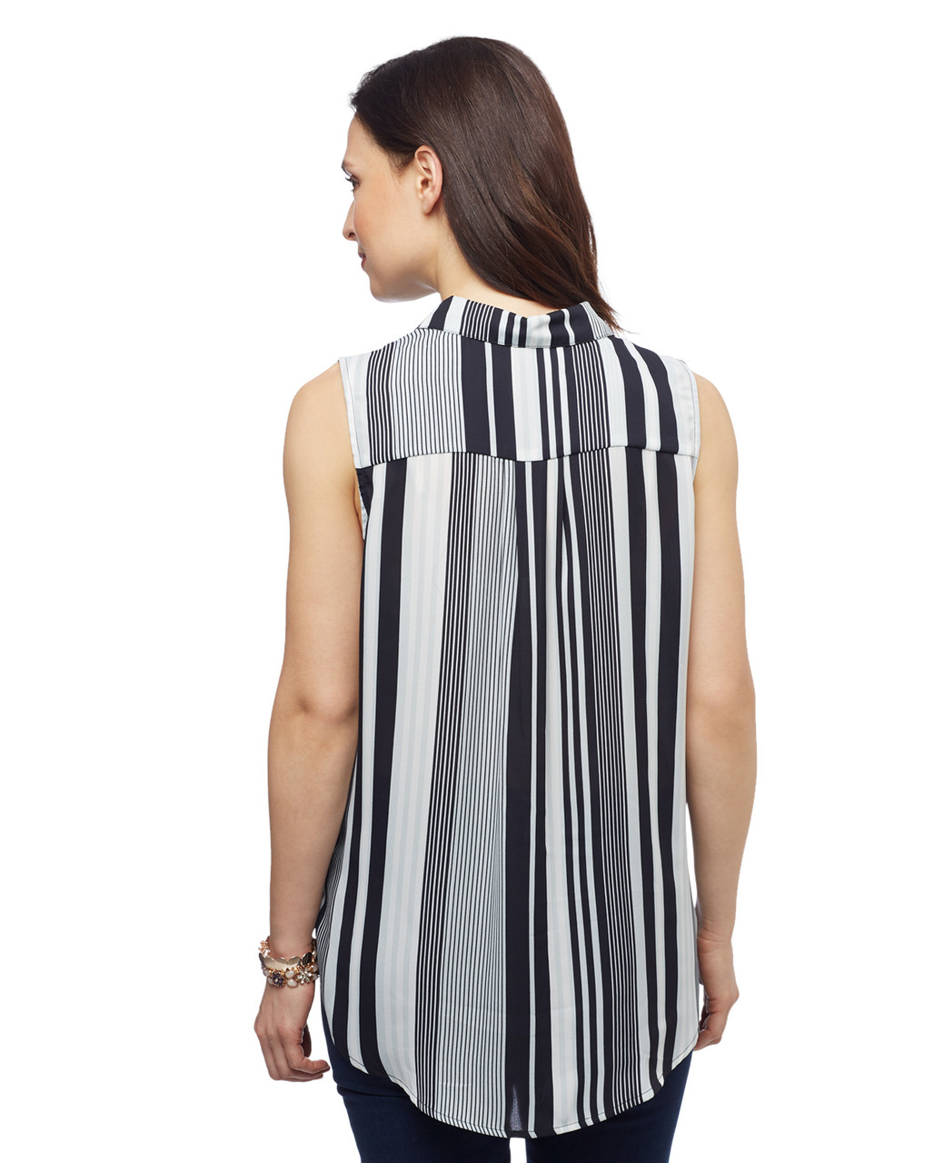 Women's navy and white stripe sleeveless Point Zero blouse