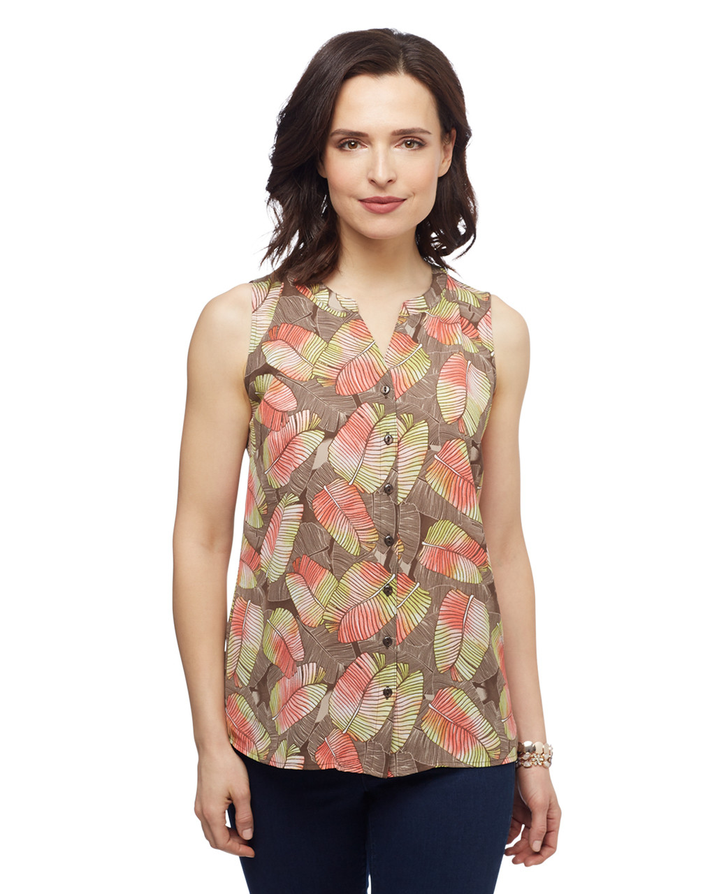 Women's palm leaf sleeveless blouse