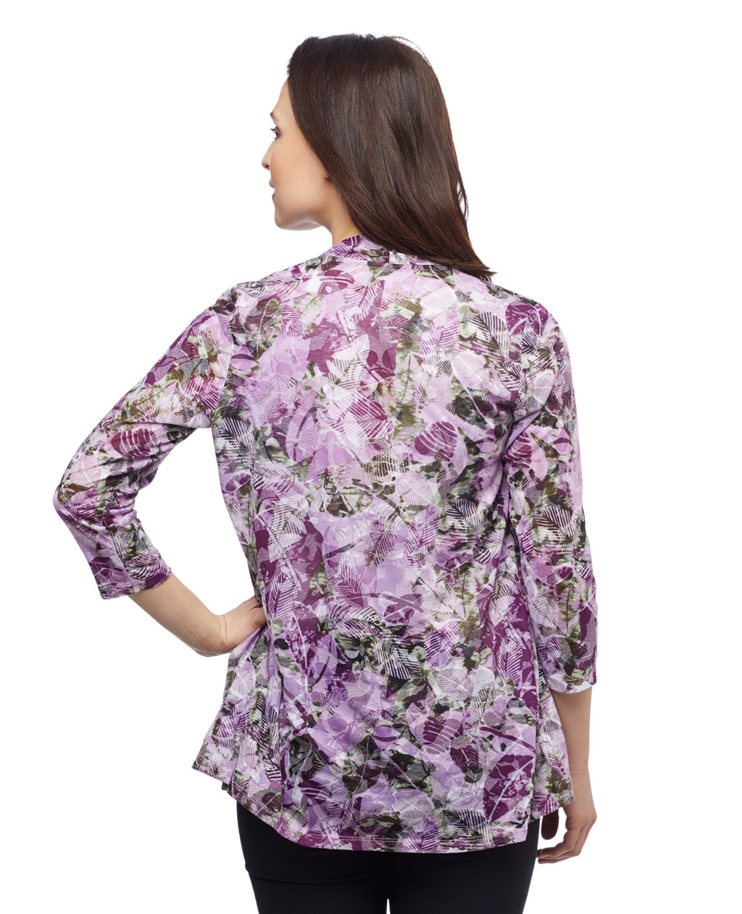 Women's grape purple burn out open front waterfall topper
