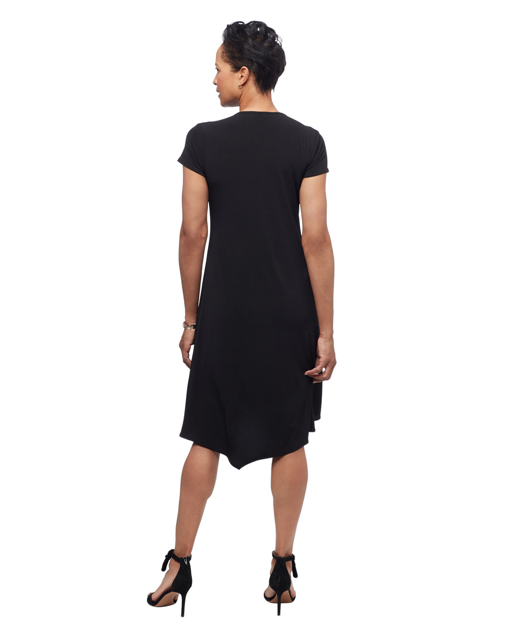 Women's black short sleeve v neck spring dress