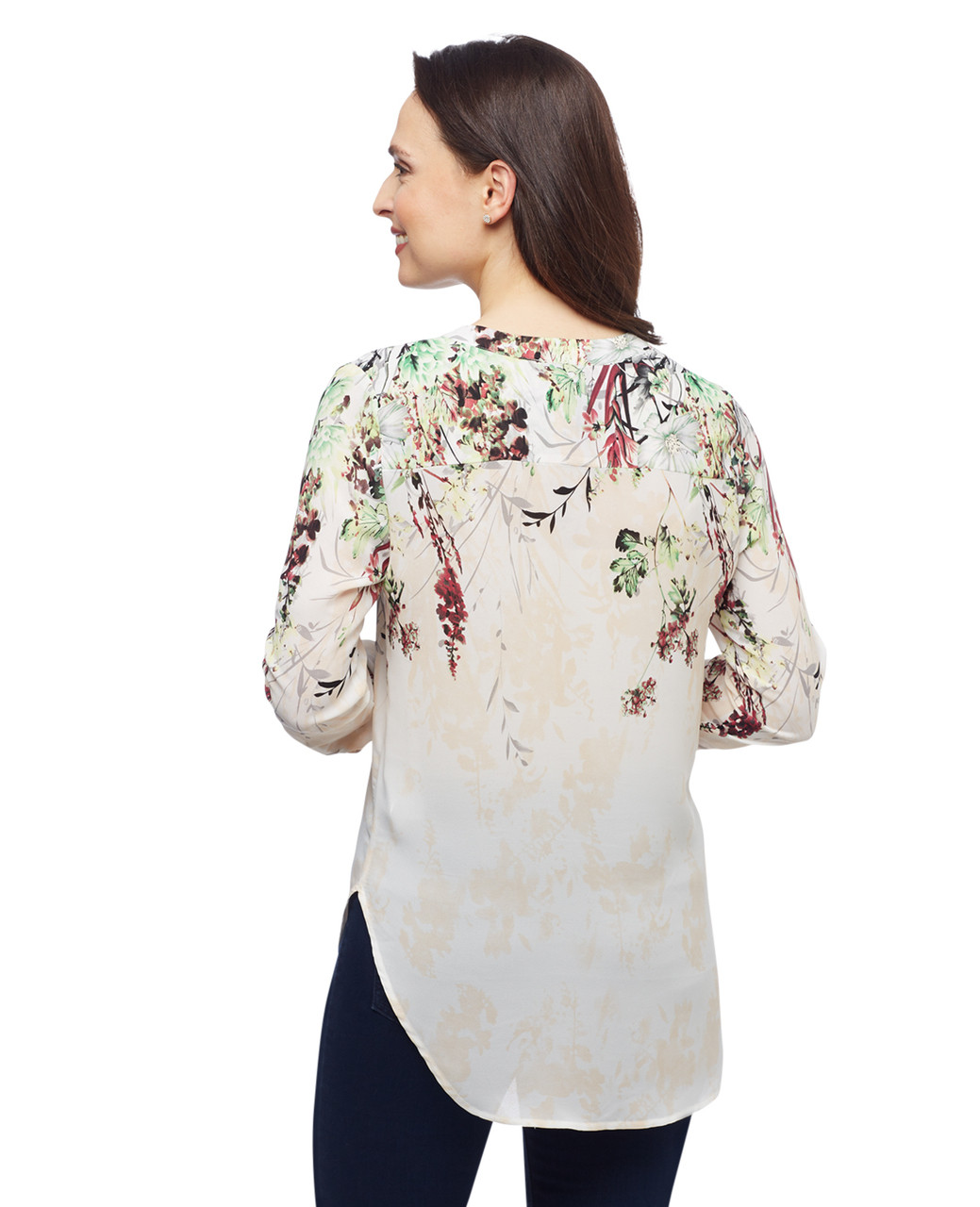 Women's floral printed button up long sleeve shirt from the Amanda Green collection