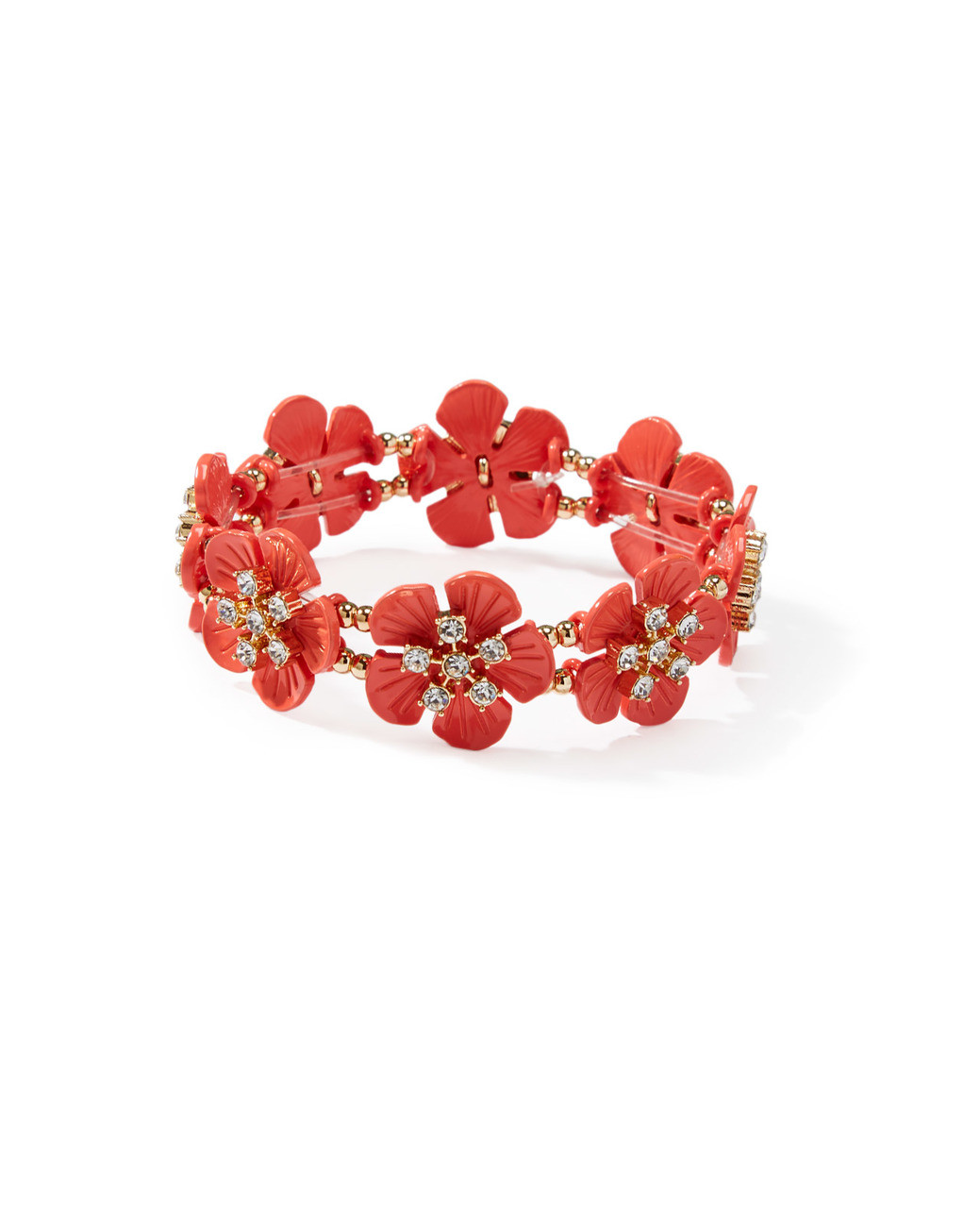 Women's stretch bracelet featuring all-around coral flowers with rhinestones.