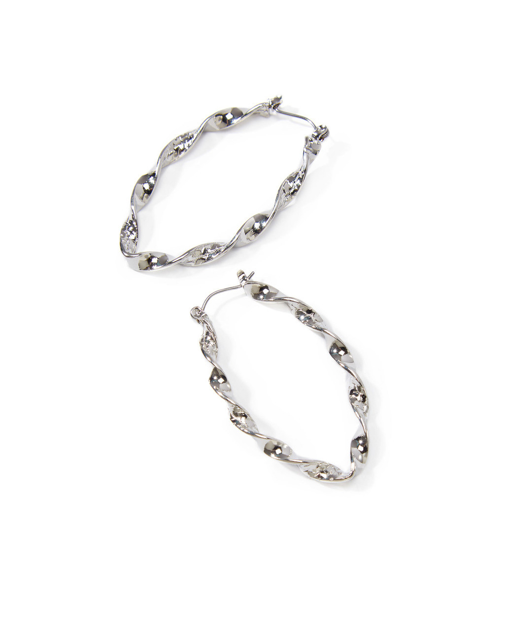 Women's oval hoop earrings in a twisted metal.