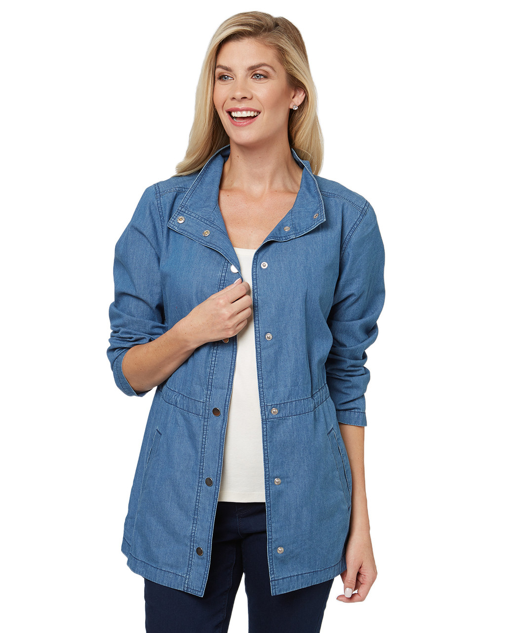 Women's chambray spring jacket with a light denim look