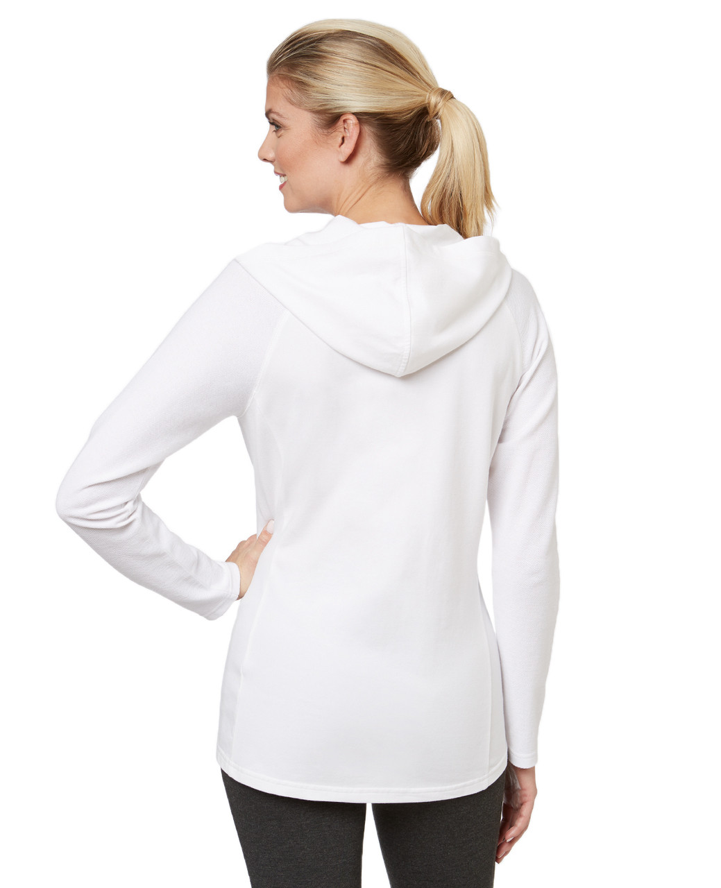 Women's white hoodie top designed for the gym.