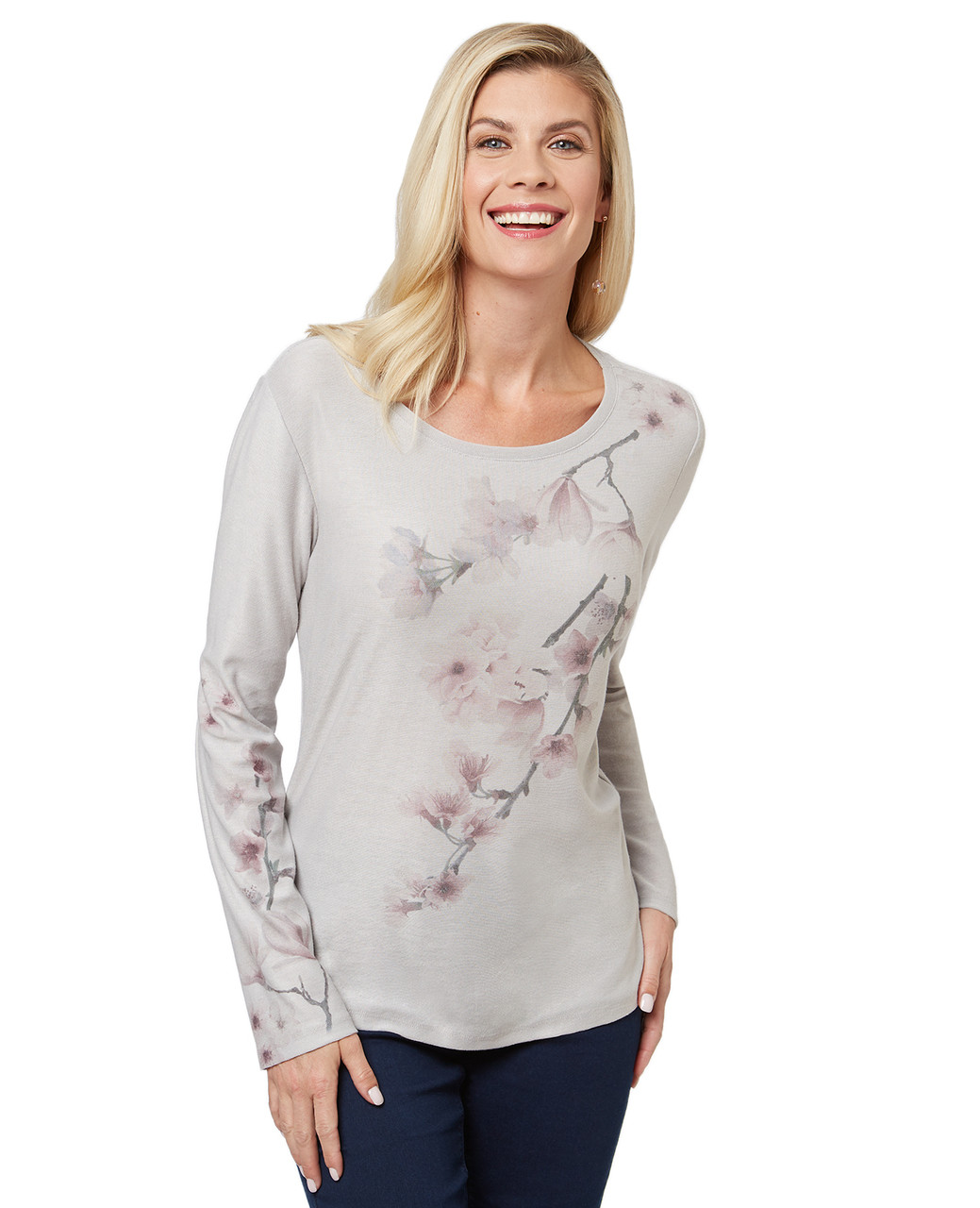 Women's long sleeve tee with floral print.