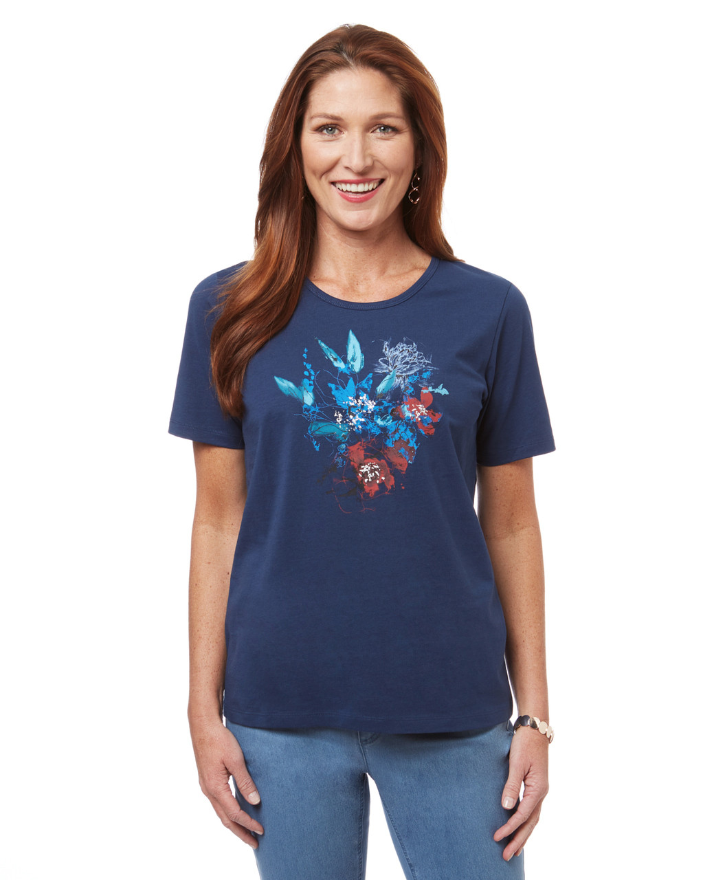 Women's cotton graphic tee in a floral print.