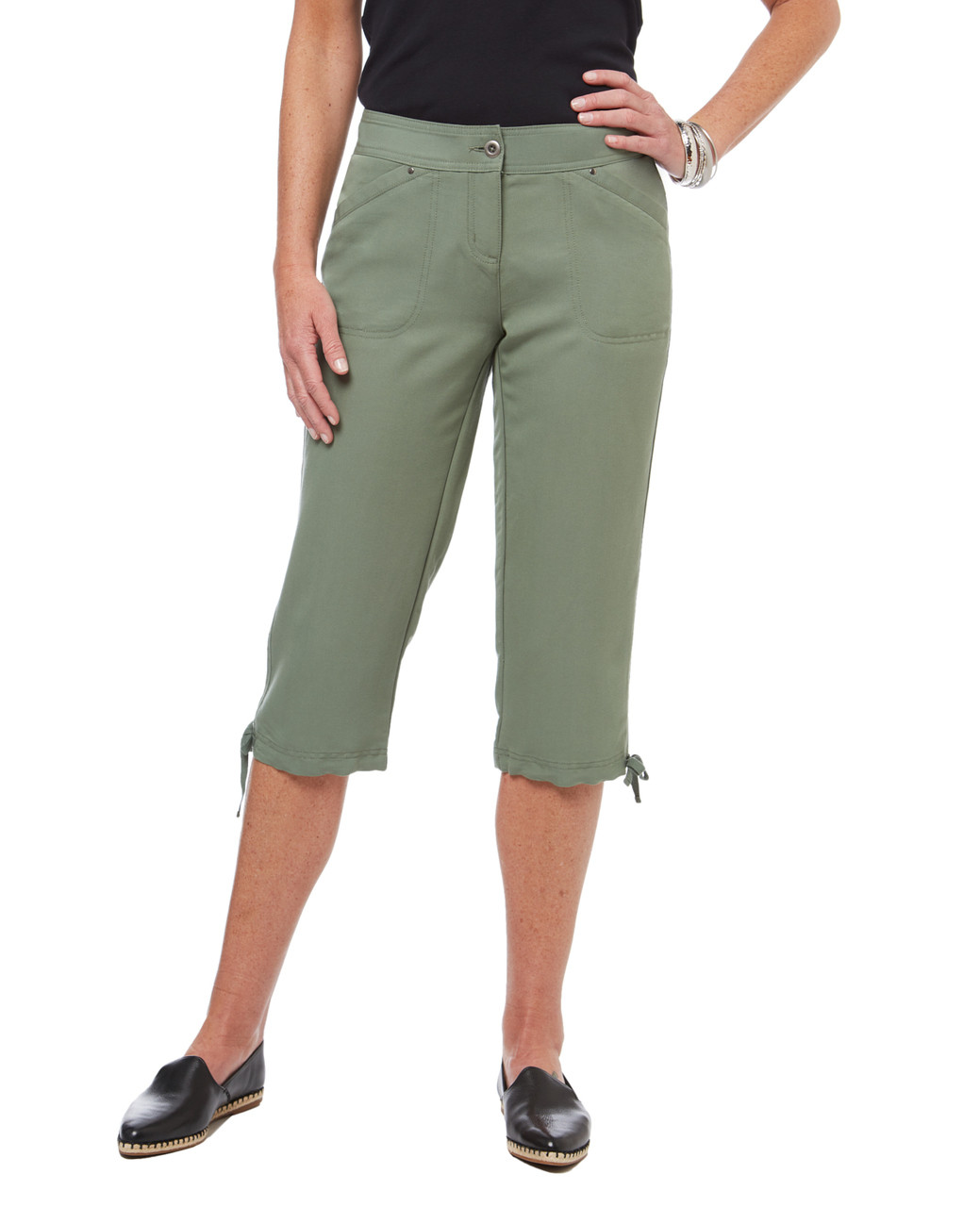 Women's capri cargo pants with tie bottom
