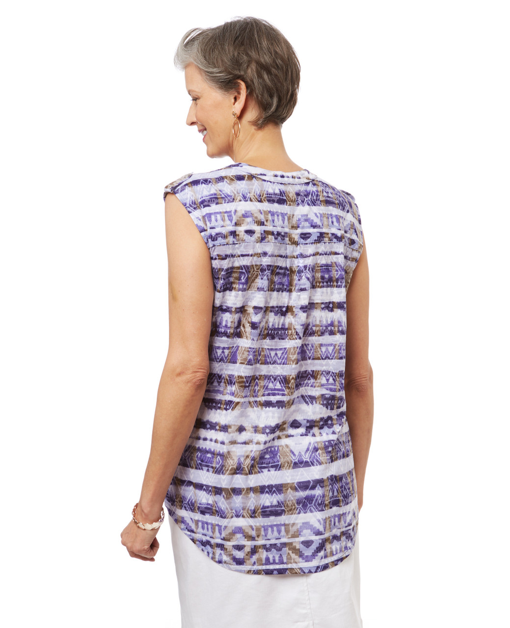 Women's sleeveless top in a burnout tribal print