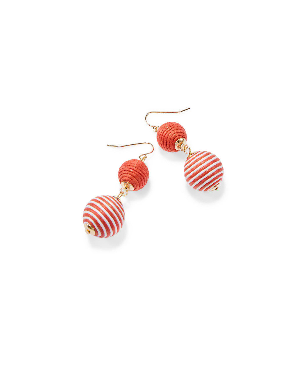 Women's coral and gold ball drop earrings