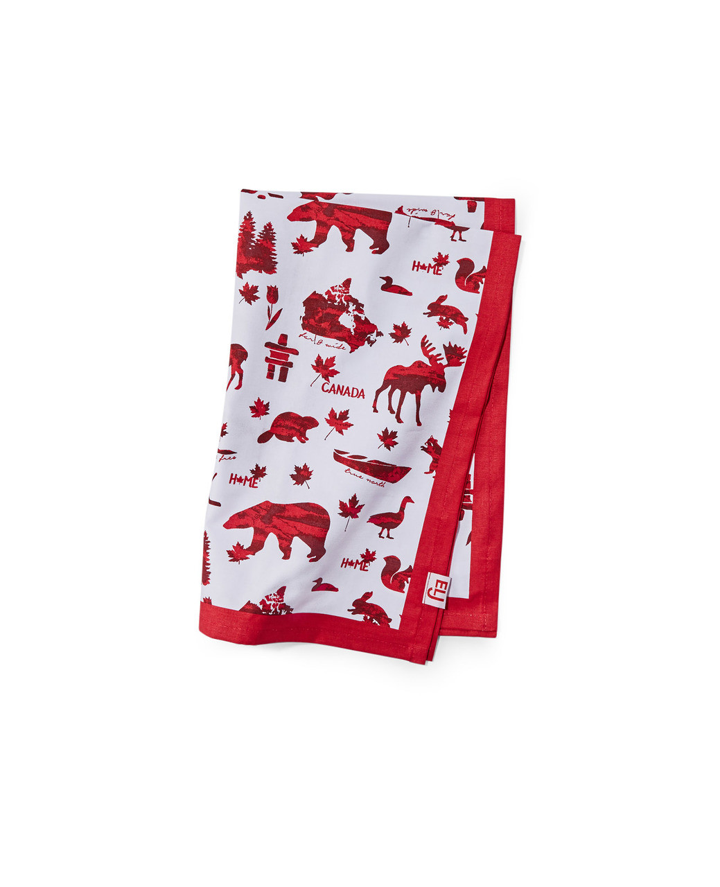 Tea towel with red and white Canadian print