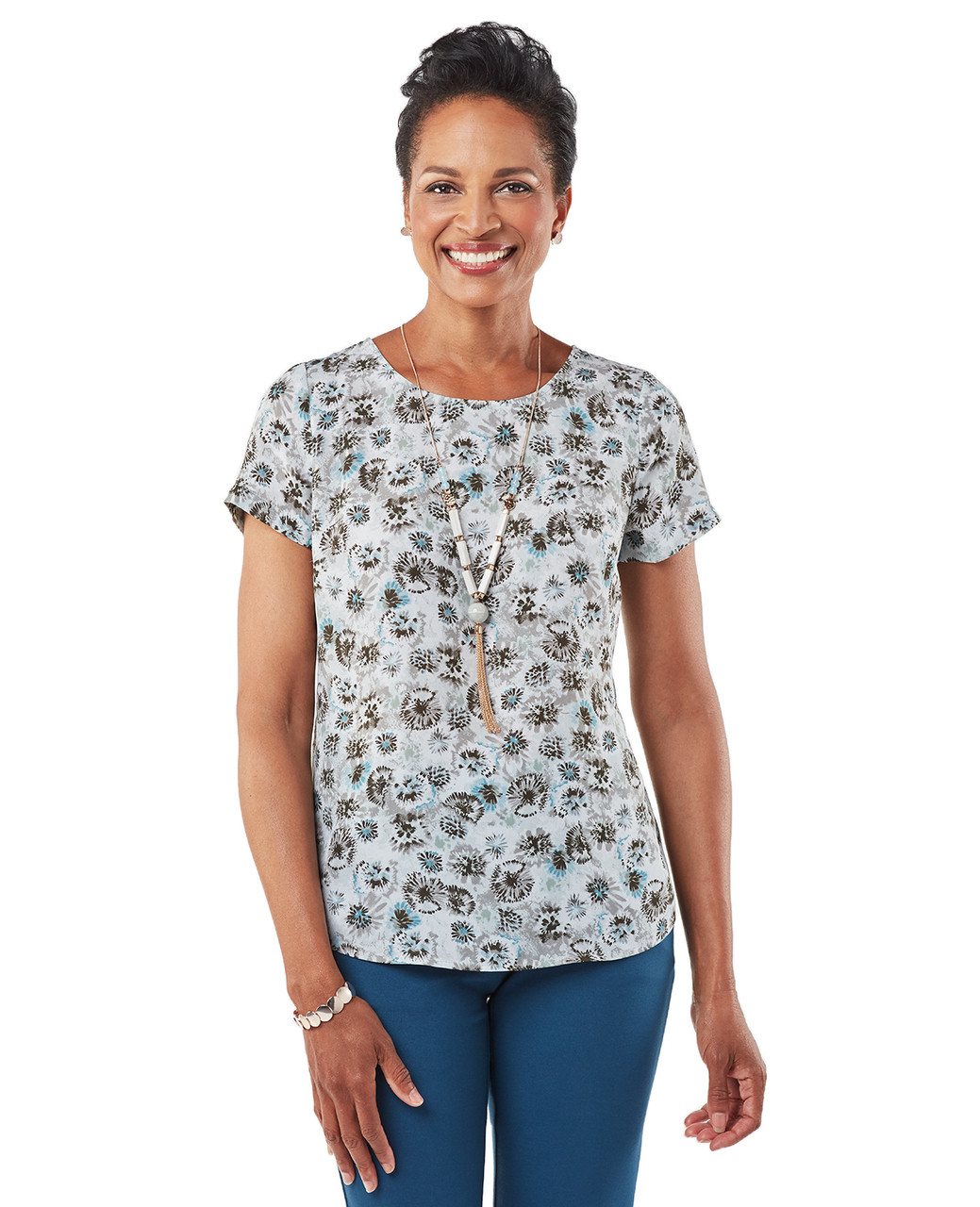 Women's green floral popover shirt