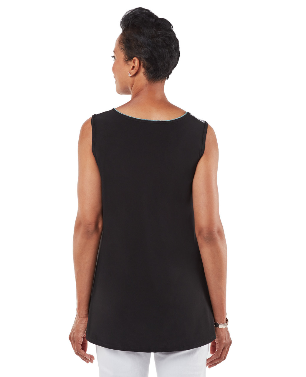 Women's patchwork print black sleeveless blouse
