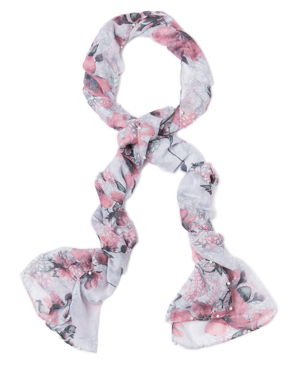 Women's faded pink pearl floral fashion scarf for fall