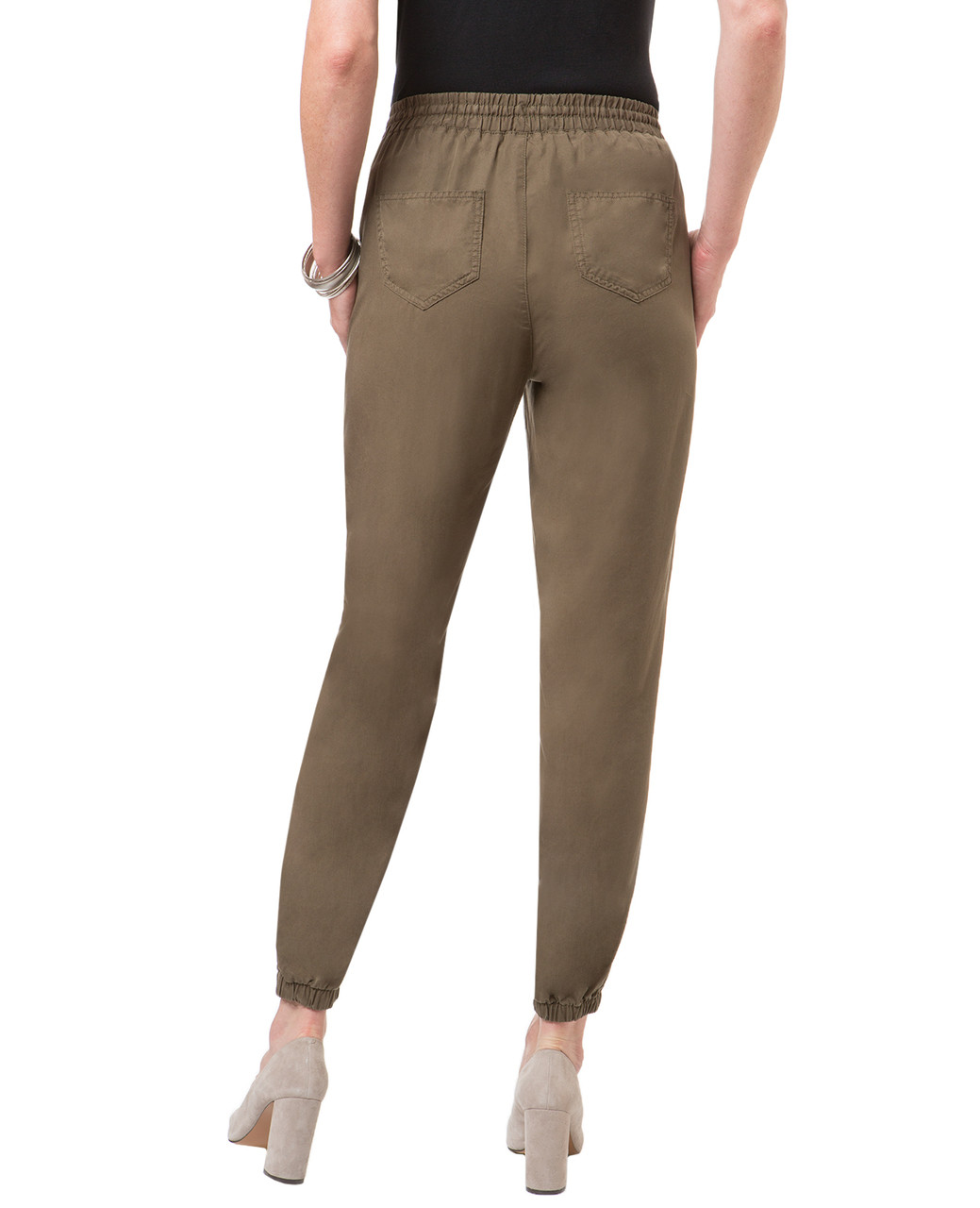 Women's thyme green tencel pant with elastic waist