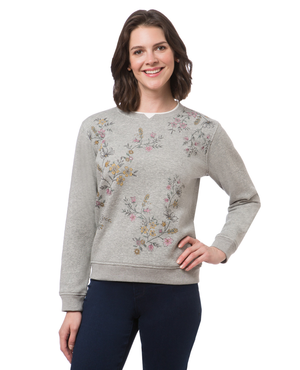 Women's petite light grey northern reflections sweatshirt with floral print