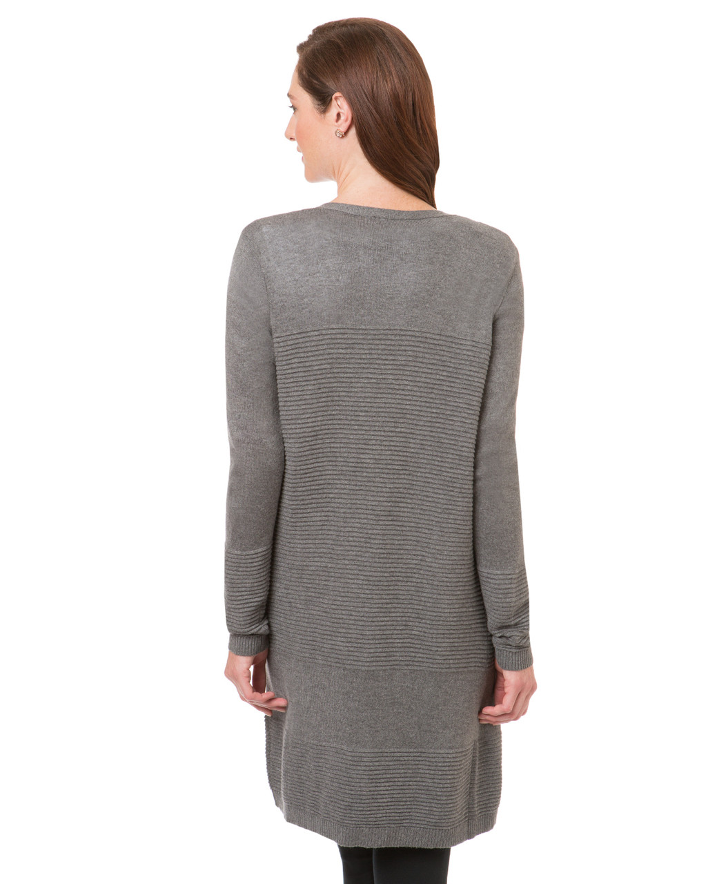 Women's heather grey long cardigan duster ribbed sweater