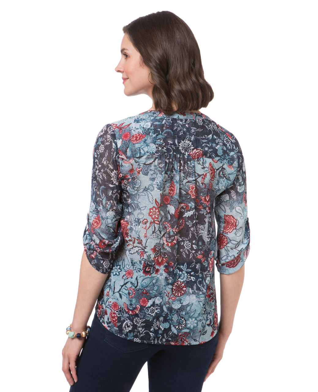 Women's three quarter sleeve button up top