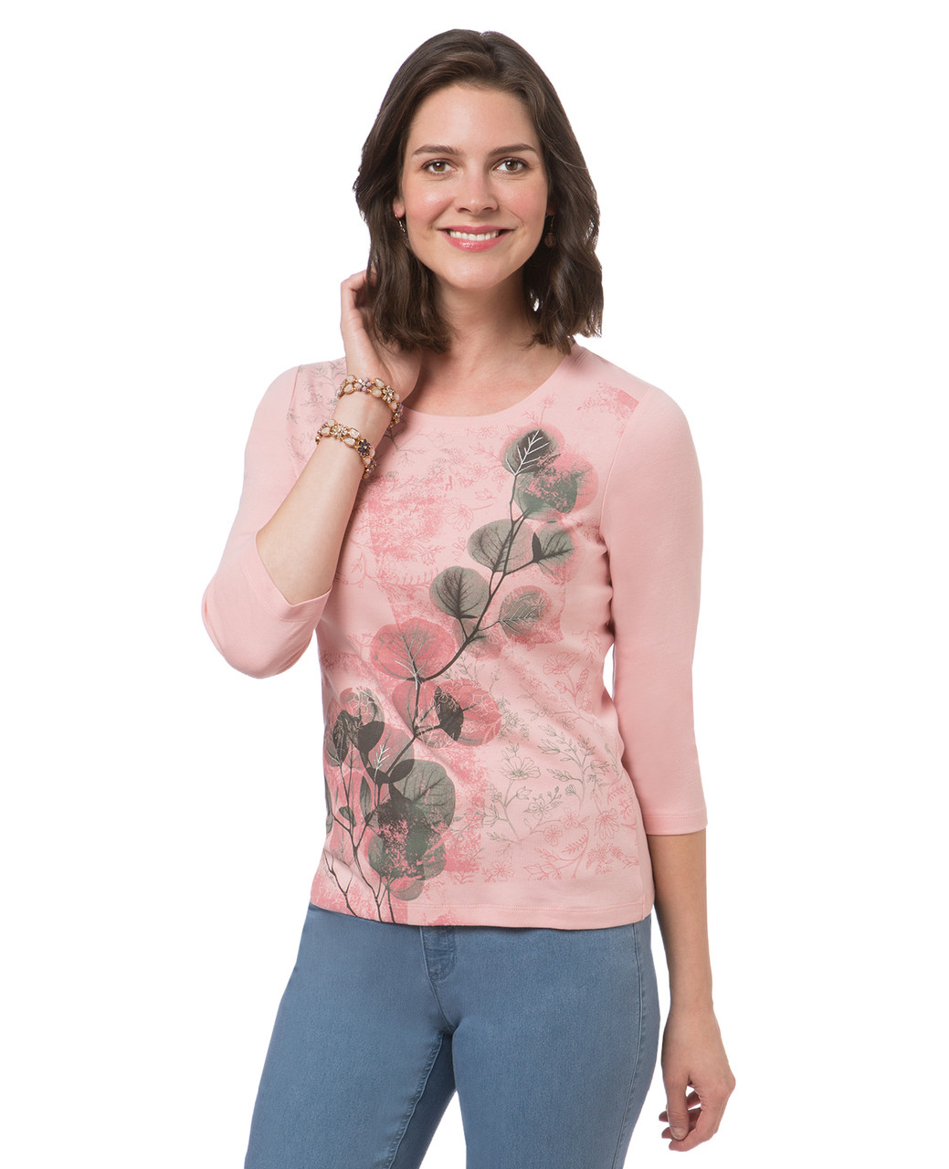 Women's petite faded pink crew neck tee