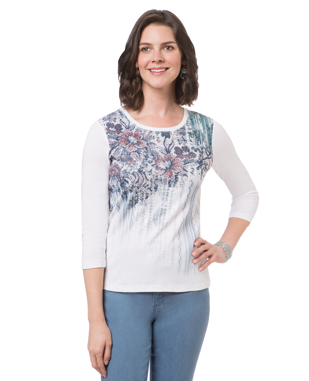 Women's white floral print top