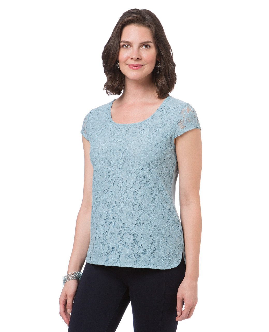 Women's lace trim short sleeve t shirt