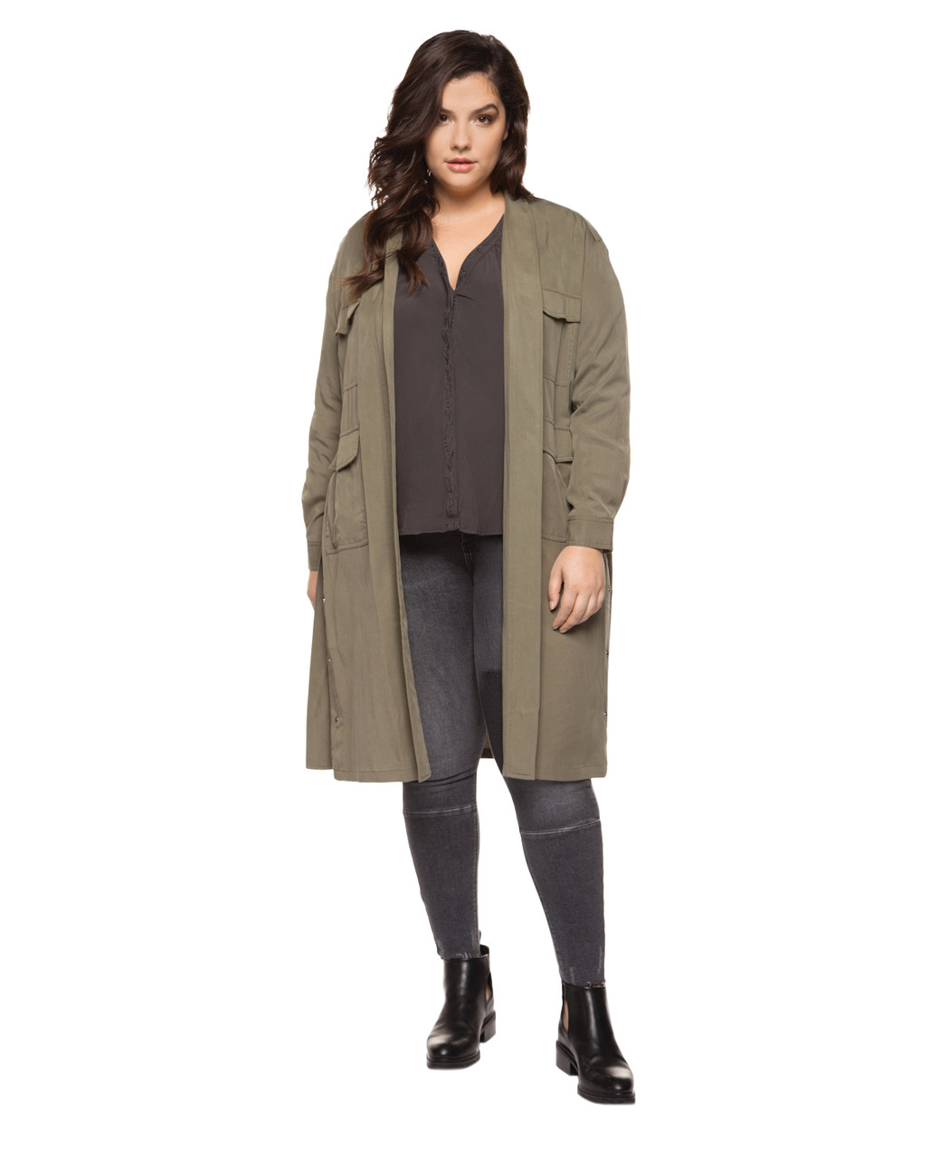 Women's thyme green plus size military jacket