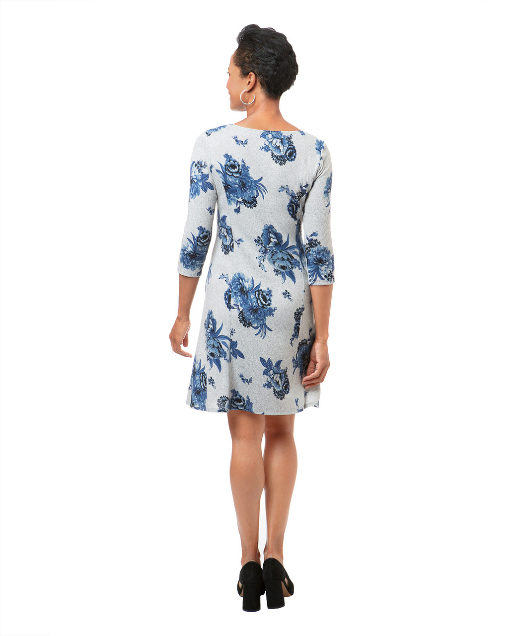 Women's light grey floral print knit sweater dress