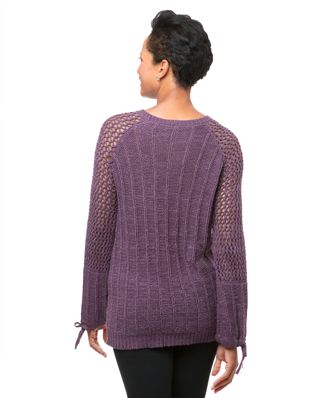 Women's frosted purple pointelle knitted sweater