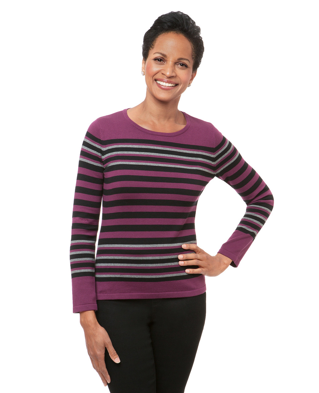 Women's purple violet striped crew neck sweater