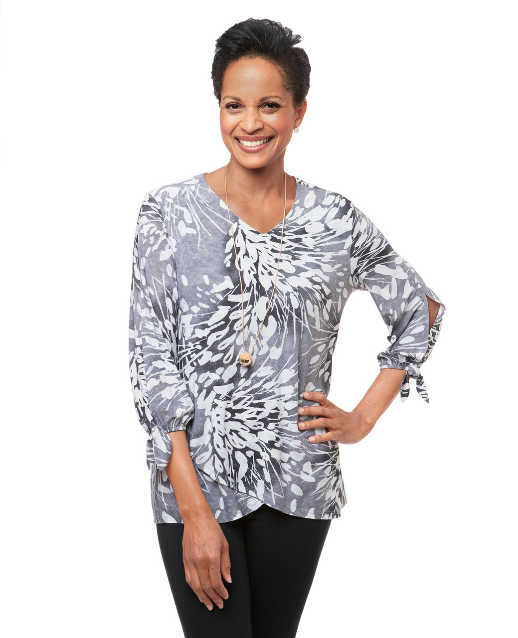 Women's grey tie sleeve blouse