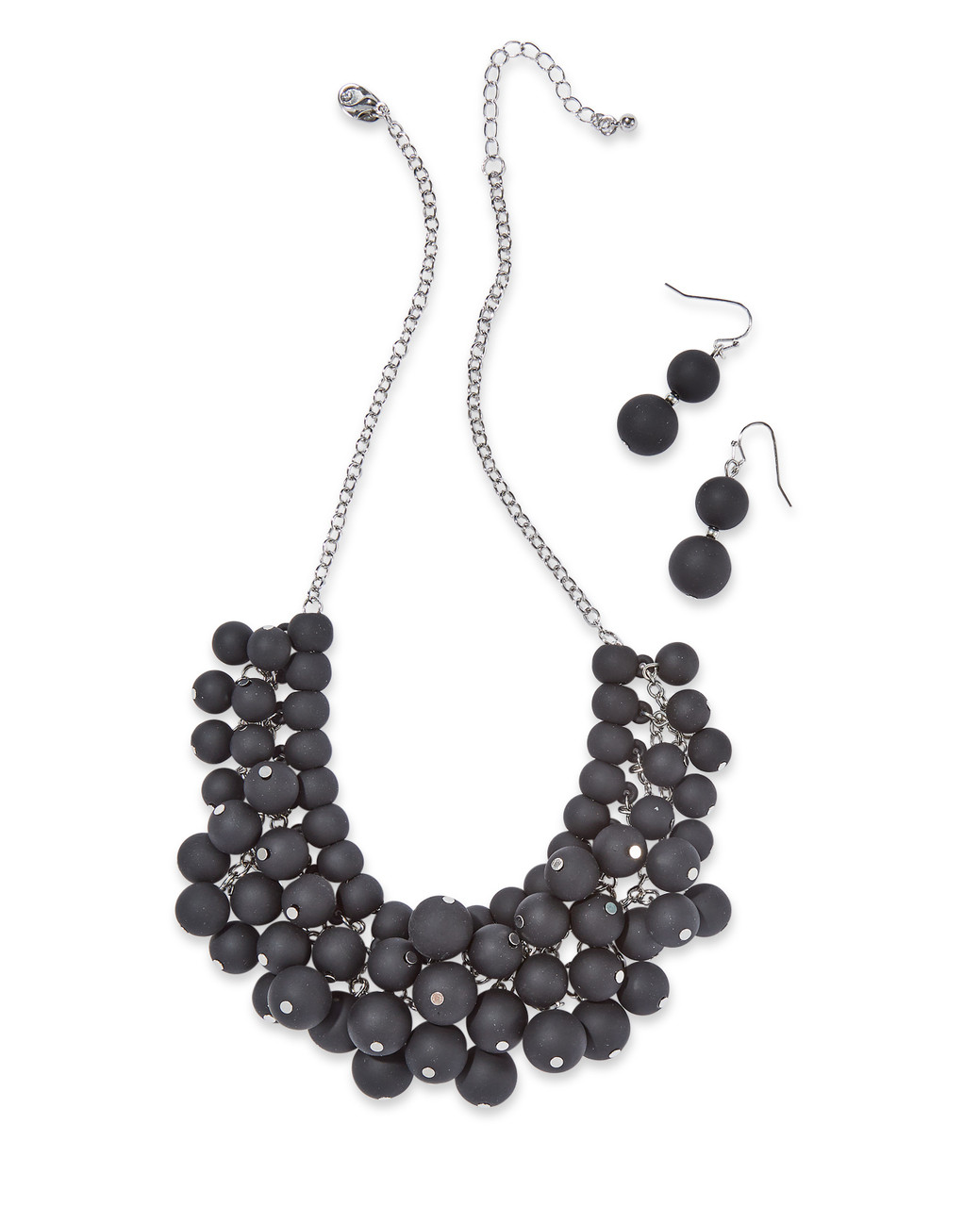 Women's black beaded bib necklace set