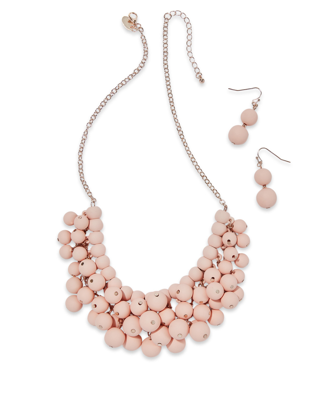 Women's faded pink beaded bib necklace set
