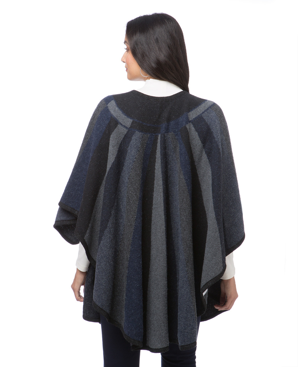 Women's navy colour block poncho shawl